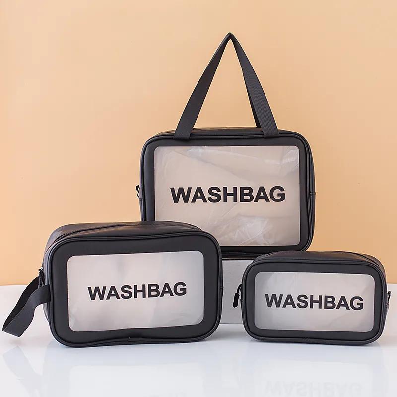 

3-piece Set Waterproof Transparent Cosmetic Bag Ins Female Senior Convenient Large Capacity Travel Toiletry Bag Cosmetic Bag