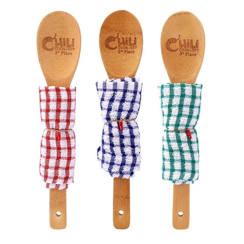 

AEE2-3Pcs Chili Cook Off Prizes, 1St 2Nd 3Rd Place Wooden Spoon Award Cooking Trophy Set Chili Cookoff Decorations