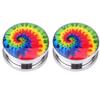 1 Pair Unisex Punk Tie-Dyed Screw Fit Stainless Steel Ear Plugs Gauges Tunnels