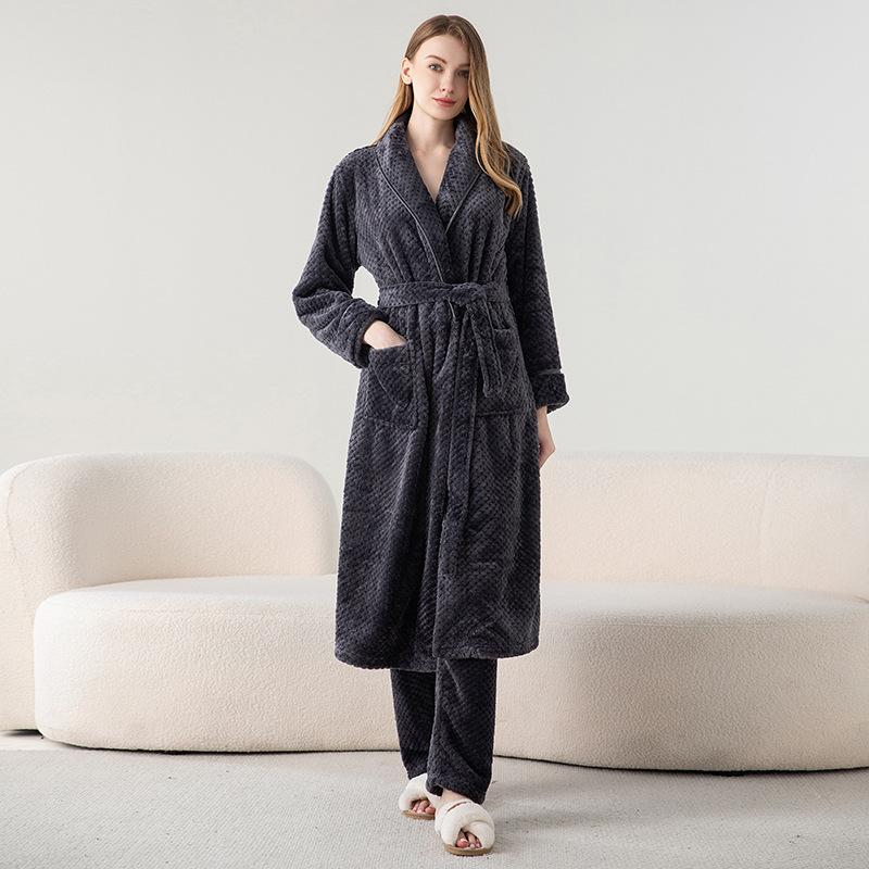 Bride Groom's Pajamas Winter Flannel Nightgown Trousers Suits Female Coral Fleece Long Robe Lounge Wear Thickened Warm Sleepwear