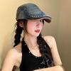Washed Denim Forward Hat, Female Spring and Summer British Wind Shows a Small Face, Wearing a Forward Hat, Retro Big Head Circumference Hat