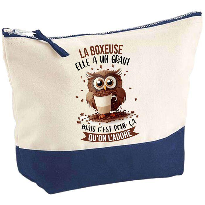 Trousse de maquillage - PLANETEE - La Boxeuse Chouette Grain - Grand format - Coton - Impression HD, fabriquée en France