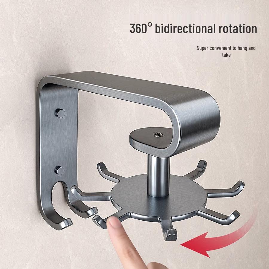 Kitchen Octopus Rotating Hook: Punch-Free Wall-Mounted Hanging Rack for Pot, Spatula, Spoon, and Cutting Board Storage.