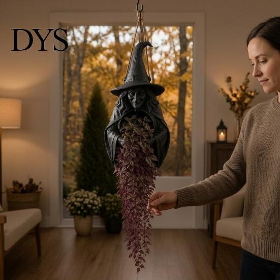 Decorative Bat Flower Basket Halloween Hanging Planter for Indoor Outdoor Use, Gothic Cat Witch Raven Plant Pot Porch Holder, Spooky Wall Mounted