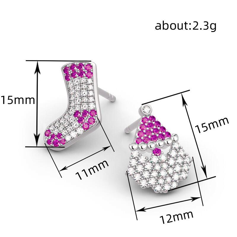 Christmas Festive Atmosphere Stud Earrings, Asymmetrical Cute Earrings For Women, Popular Micro-Inlaid Zircon Jewelry.