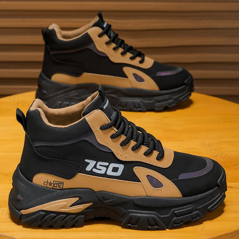 Men Work Shoes Autumn New Outdoor Non Slip Casual Platform Sneakers Height Increase Fashion Lace Up Wear-resistant Hiking Shoes