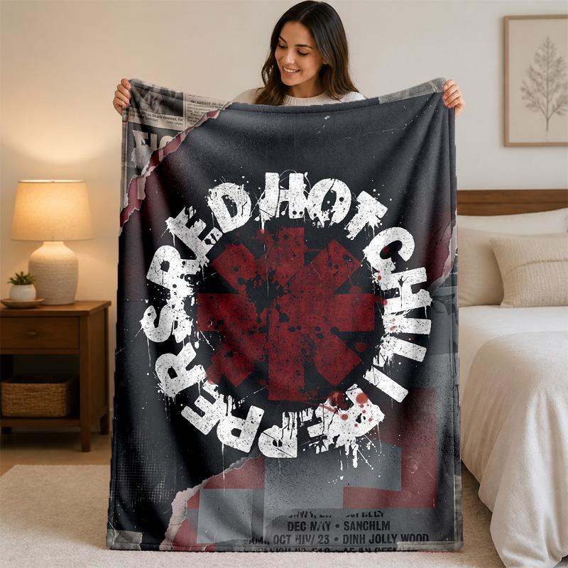 Red Hot Chili Peppers Print Flannel Blanket Cozy Lightweight Plush Throw Blanket For Bed Sofa Household Use