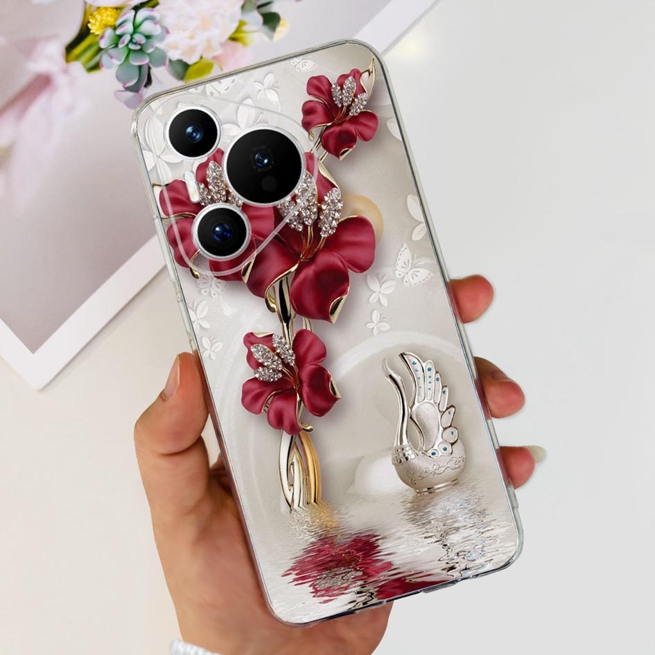 For Huawei Pura 70 Pro Plus Case Fashion Flowers Clear Soft Silicone Shockproof Phone Cover For Huawei Pura 70 Pro Pura70 Bumper