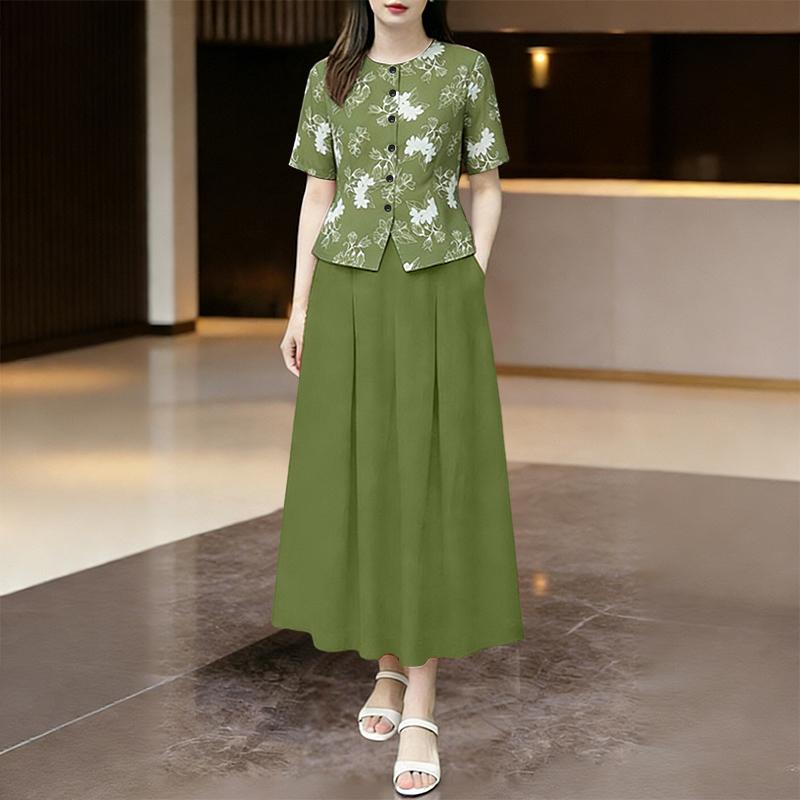 ZANZEA Women Short Sleeve Print Blouse and Long Skirts Summer Two Piece Suit Sets