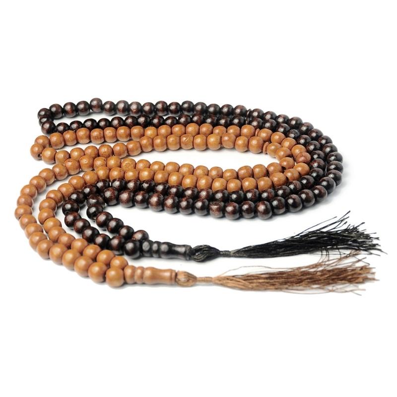 Natural 8mm Wood Beads Muslims Tasbih Prayer Beads 99 Wood Rosary Misbaha Beads Islamic Religion Eid Gift