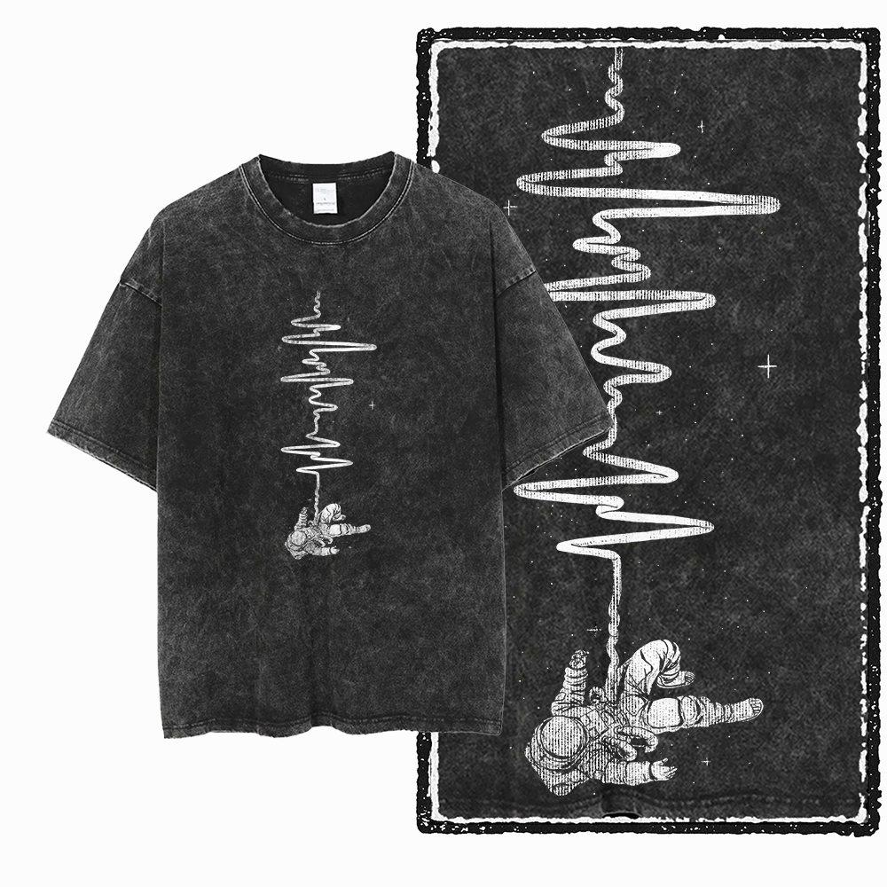 G Acid Washed Black Streetwear Cotton Space Printed Unisexs Tshirt Big Size Cool Vintage Oneck Unisexs Tee Tshirt