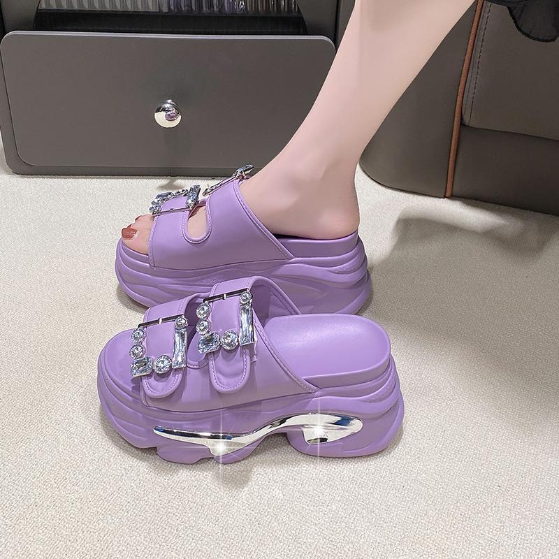 Fashion Women Slippers Female Sandals 9CM Bling High Heels Ladies High Platform Beach Slides New 2025 Summer Chunky Flip Flops Woman