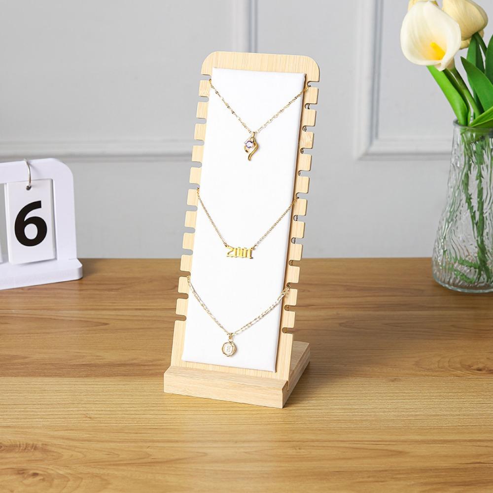 New Wood Necklace Display Stand Square Detachable Jewelry Organizer Leather Flock Wooden Storage Rack Jewelry