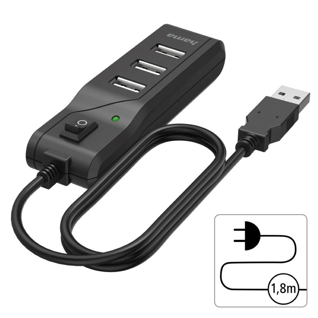 Hama Germany USB USB with Official Import 4-Port Hub, 2.0, 480Mbps, Switch,