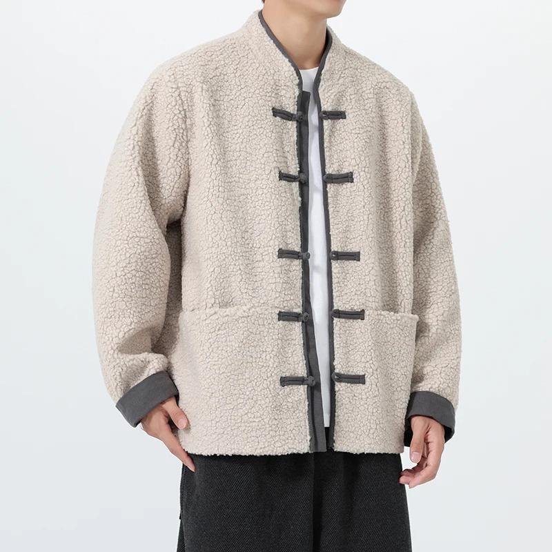 Autunno Inverno Uomo Montoni Parka Uomo Giacca Imbottita in Cotone Maschile Vintage Stile Cinese Bottoni Cappotto Caldo Collo Alto Capispalla
