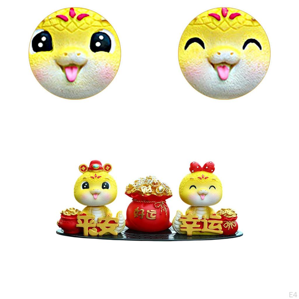 3 Pieces Money Bag Snake Statues Set Car Dashboard Decorations Ornaments Desktop for