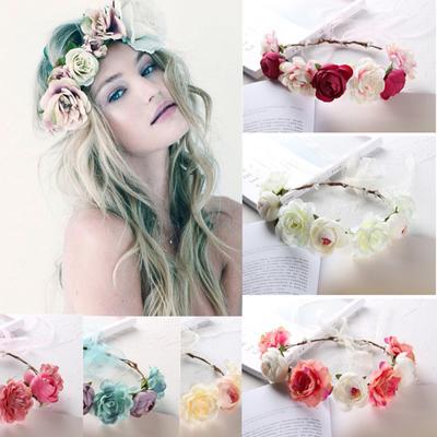 Simulate Flower Garland Headband Floral Head Wreath Wedding Party Headwear Photo Prop