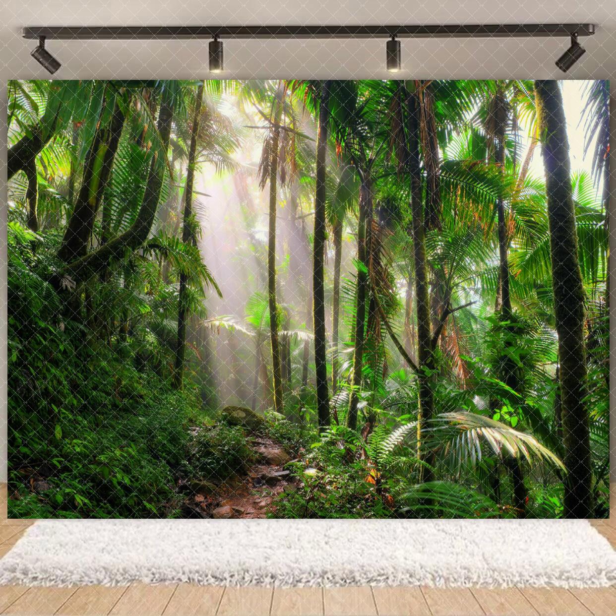Tropical Jungle Wild Animal Backdrop Natural Green Forest Wall Hanging Tapestry Palm Trees Soaring Birds photography background 90x60 CM