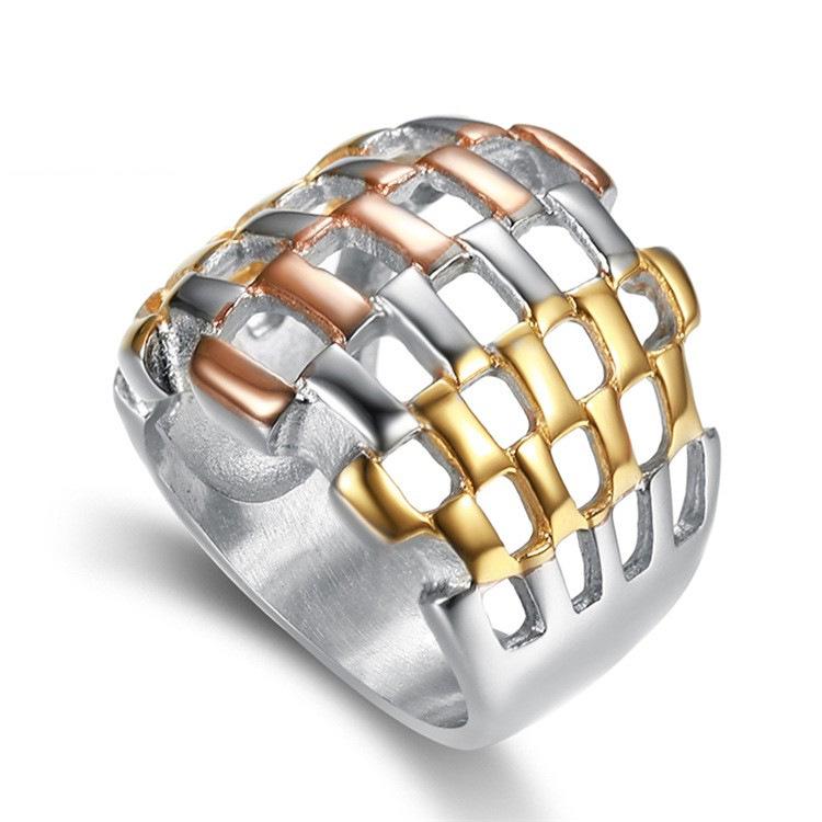 

Trendy Women s Tricolor Titanium Steel Ring - European & American Fashion US Size 8