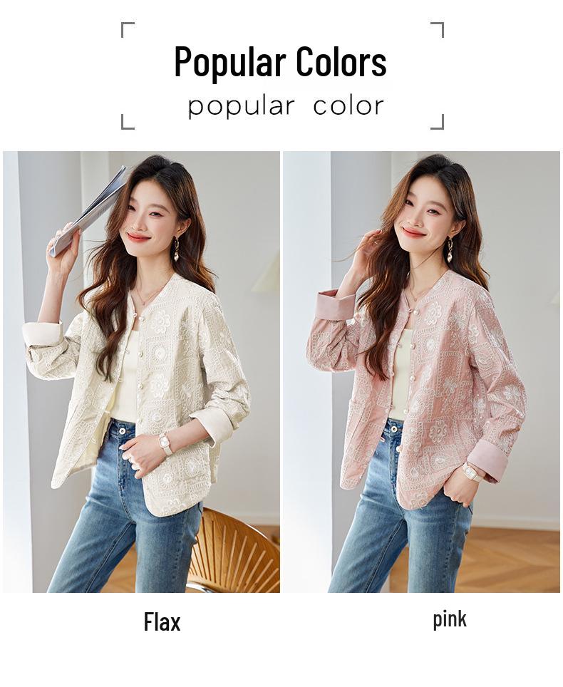 2025 Spring/Summer Women's Loose-Fit Embroidered Jacket: New Chinese Retro Style, Round Neck, Outerwear SP6057