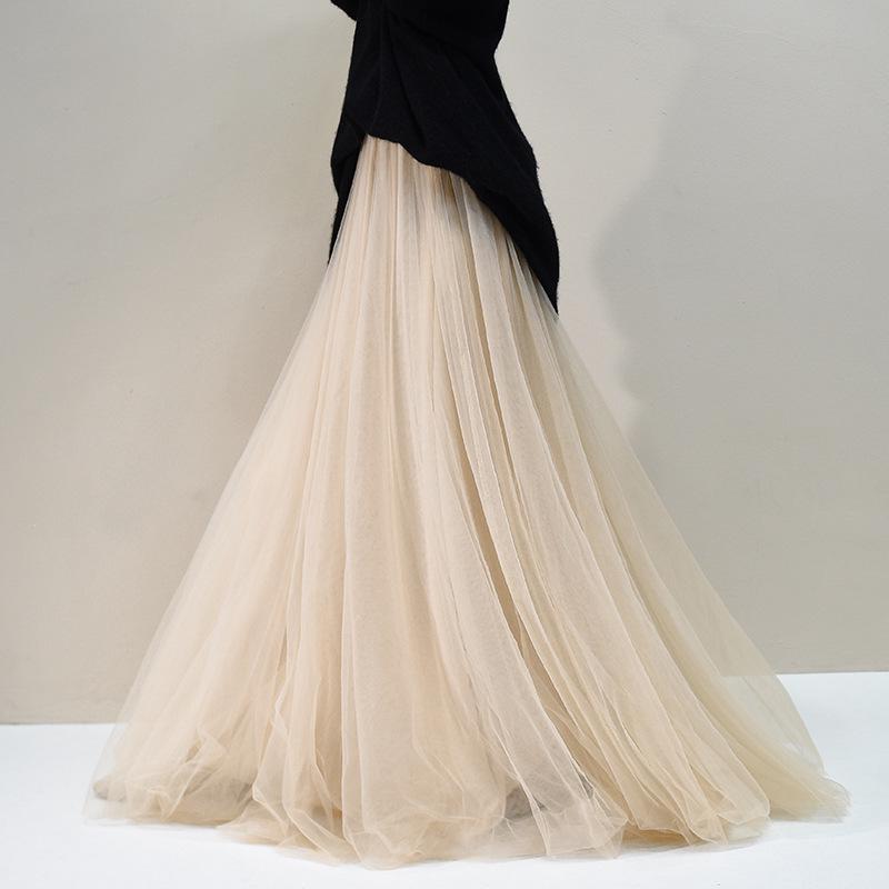 High-Waisted Slim-Fit Fairy Long Skirt - Spring 2026 Dance Mesh