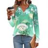 Women's Fashionable Casual V-neck Blouse Button Christmas Printed Long-sleeved Pullover T-shirt Top