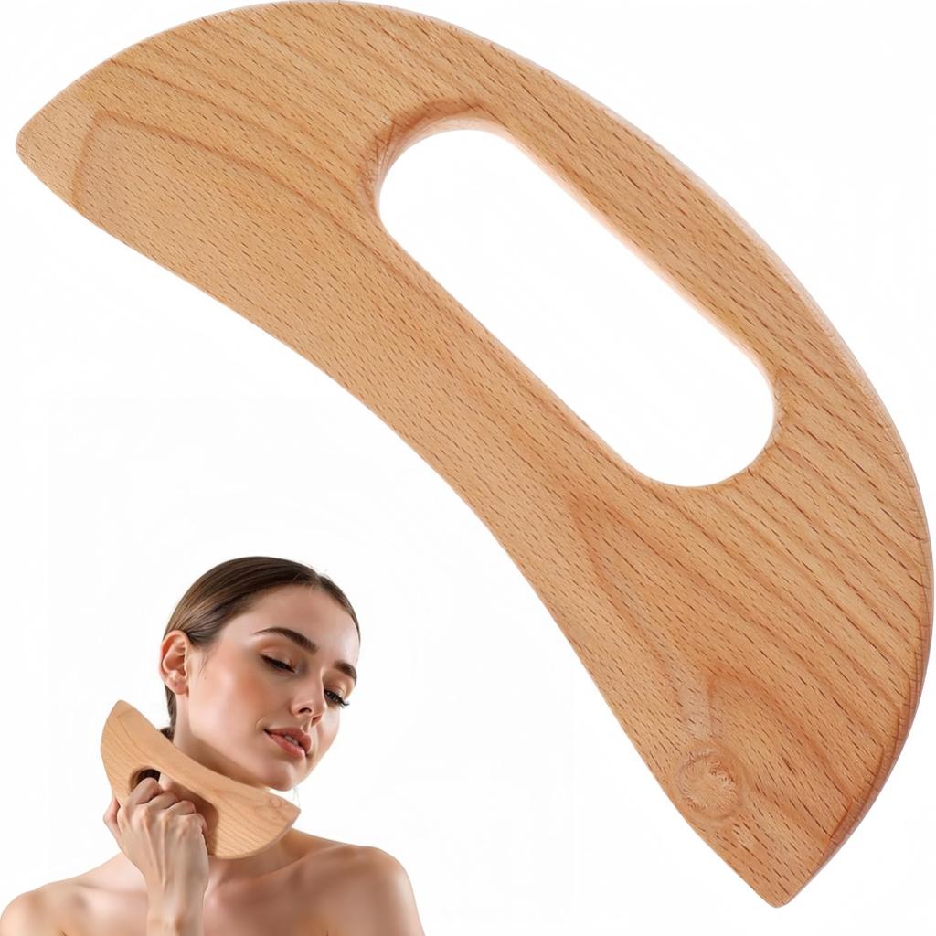 Lazy People Moon Shape Wooden Guasha Board Lymphatic Massager for Full Body Relaxation Neck Muscle Release Natural Beechwood