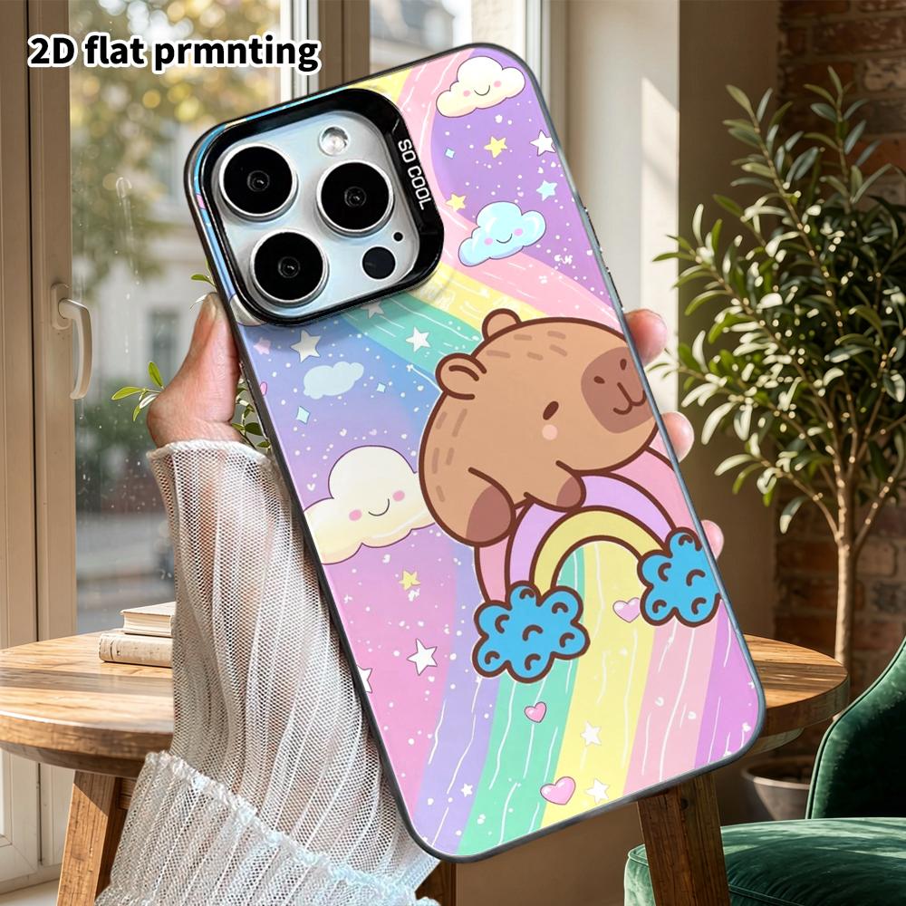 Phone Case: 2D Flat, Suitable for iPhone 18 17 16 15 14 13Pro In Color Silver Protective Case, Couple Style, Rainbow Starry Sky Capybara, Christmas an