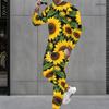 Men Plus Size Bamboo Stripe Printed Round Neck Long Sleeve Top And Cuffed Pants Two Piece Set