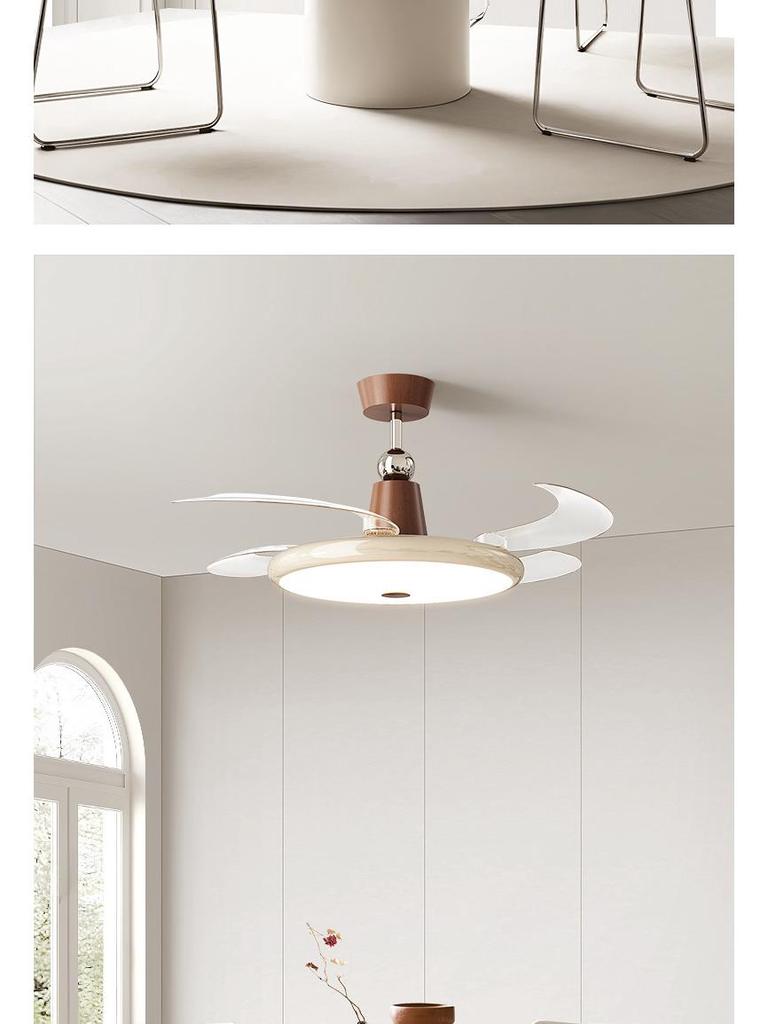 2025 Cream Wabi-Sabi Mid-Century Ceiling Fan Light, Silent High Airflow for Living Rooms & Restaurants