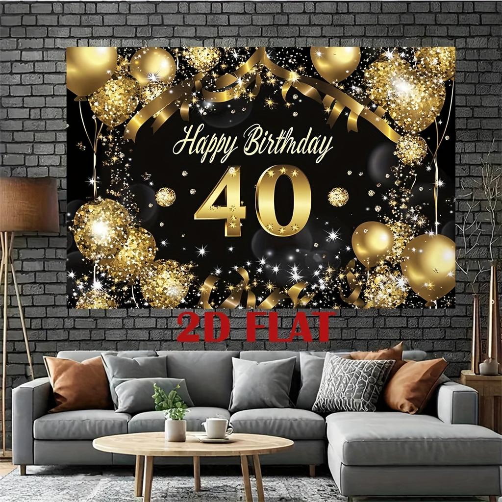 2D flat background banner - Exclusive black gold 40th anniversary theme decoration birthday party decoration