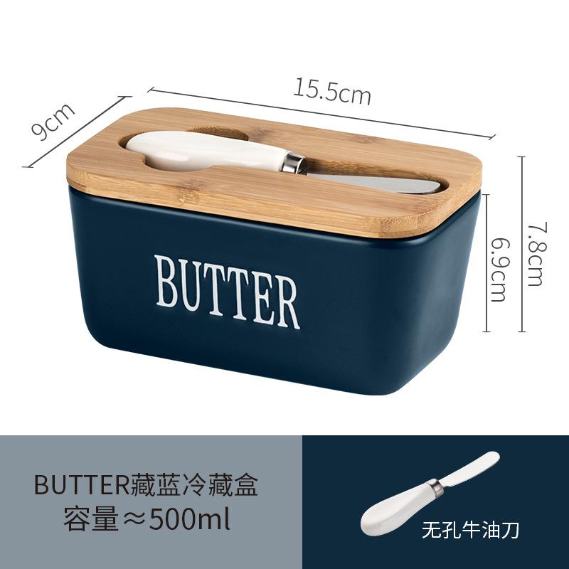 Ceramic Butter Box Rectangle Butter Sealed Box Butter Cutting Refrigerated Box Cheese Storage Box With Wooden Cover