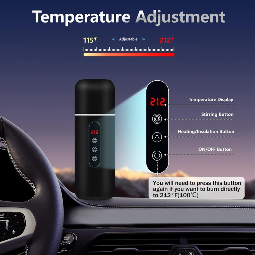 A555P Portable Car Kettle Portable Electric Travel Kettle Car Coffee Heater Suitable for Heating Tea Coffee and Milk 500 ML