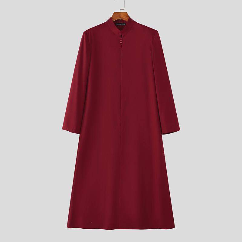 INCERUN Men Long Sleeve Front Zip-up Solid Color Casual Loose Long Tunic Tops