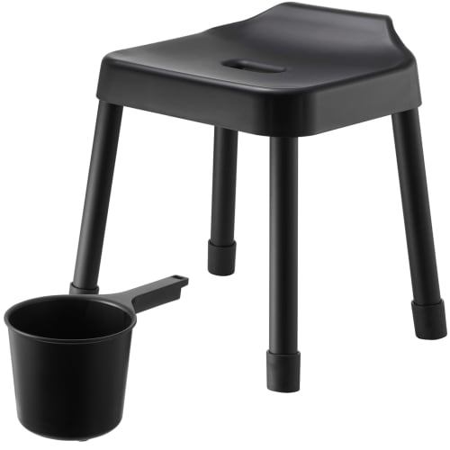 Yamazaki MIST Floating Storage Bath Chair, Black, 35cm Seat Height + Magnetic Hand Pail (2-Piece Set) 7310 1720