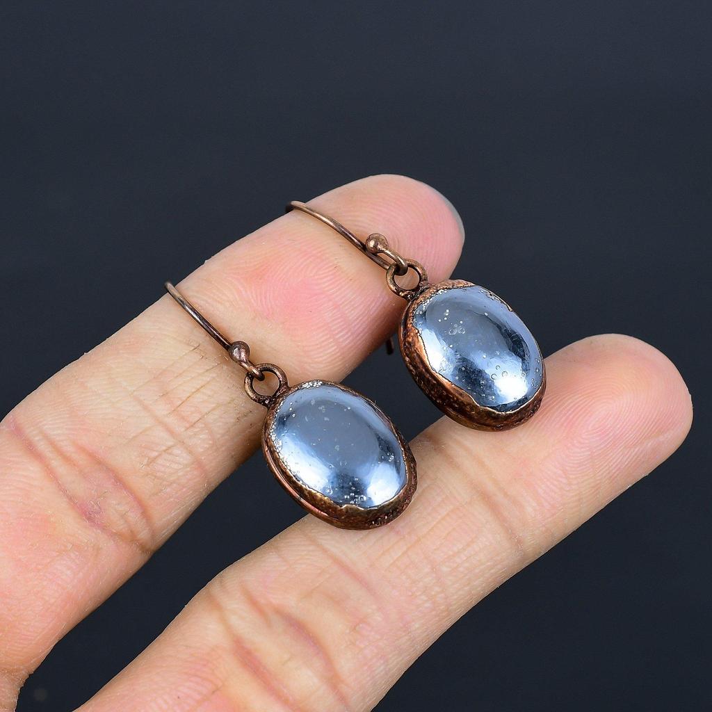 Shungite Earrings Gemstone Jewelry, Copper Electroformed Handmade Earrings, Latest Design Jewelry