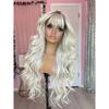 White Wig With Bangs Body Wave Lace Fornt Wig Synthetic And Blend Premium Fibre Heat Resistant Cosplay Pre Plucked For Women