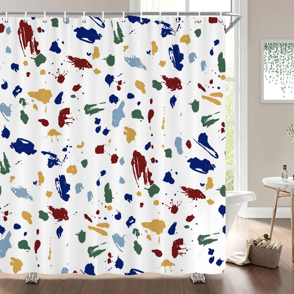 1 pack of print shower curtain polyester cloth modern geometry pattern bathroom curtains with hooks Home decoration curtain