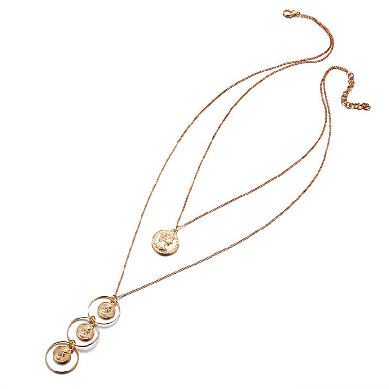 Fashion Multilayer Head Coins Pandent Necklace Sexy Boho Statement Double Deck Chain Women Jewelry