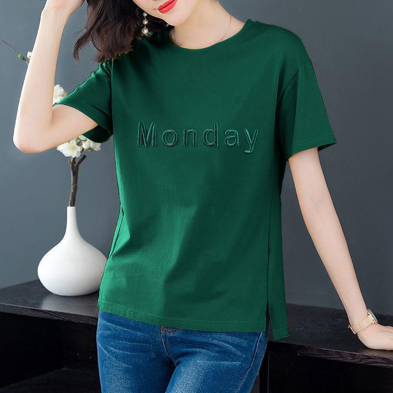 Short-sleeved T-shirt women's summer new loose large-size women's clothing, thin embroidered clothes