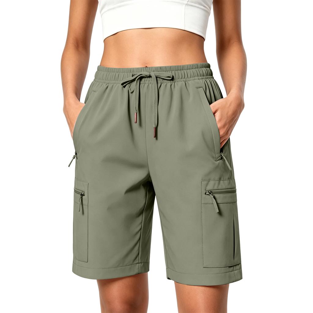 Leichte Damen-Wander-Cargo-Shorts, schnelltrocknend, sportlich, mit Kordelzug und mehreren Taschen für Outdoor-Aktivitäten