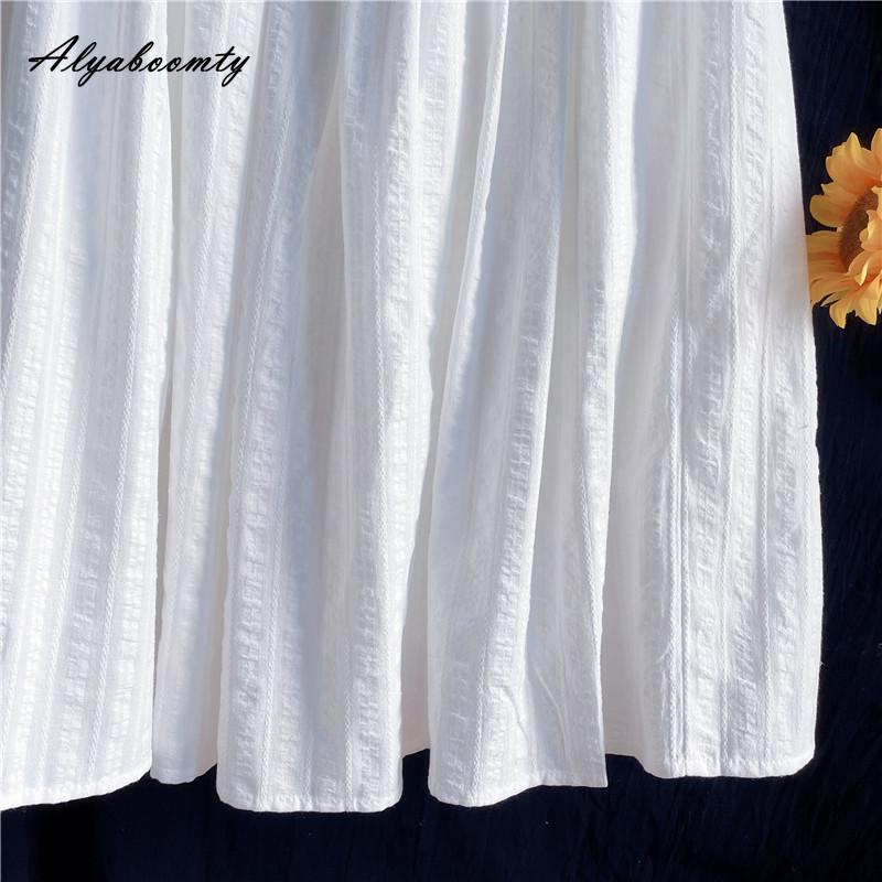 Japanese Mori Girl Spring Summer Women Midi Solid Skirt High Waist White Jacquard Cotton Elegant Ladies' Chic Skirt