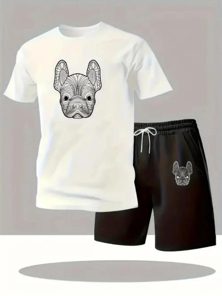 Summer Men s Urban Street Fashion Running Sports Two-piece Set Casual Short Sleeved T-shirt and Shorts Set S