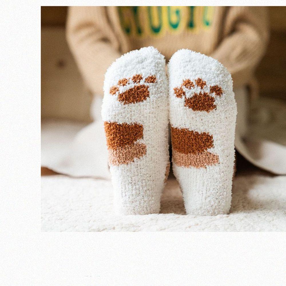 gift Fluffy Thickening Sleep Bed Sock Plush Cashmere Sox Coral velvet socks Floor Socks Paw pattern