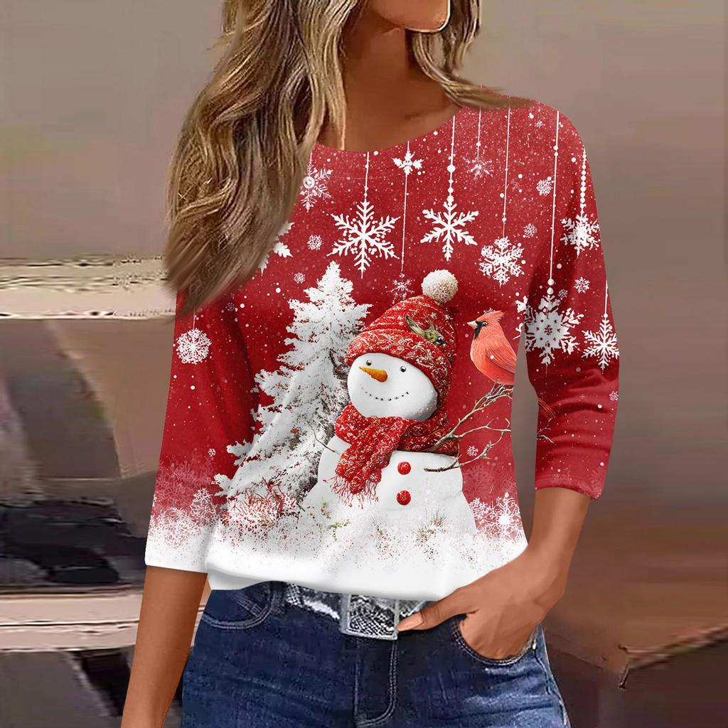 3/4 Sleeve Shirts For Women Print Graphic Tees Blouses Casual Plus Size Basic Tops Pullover