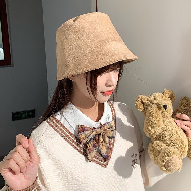 

Шляпа для женщин на осень и зиму, замшевая шляпа-рыбак, однотонная шляпа-ведро со светлыми полями, мужская, трендовая, для улицы, универсальная, шляпа-горшок, повседневная, универсальная M（56-58cm）