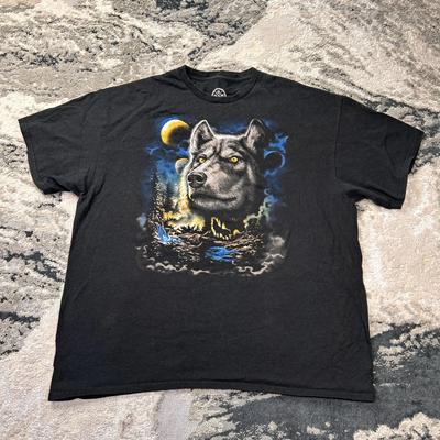 Dom Y2K T Shirt Mens 2XL Black Wolf Nature Tee Moon Graphic Print Logo VTG