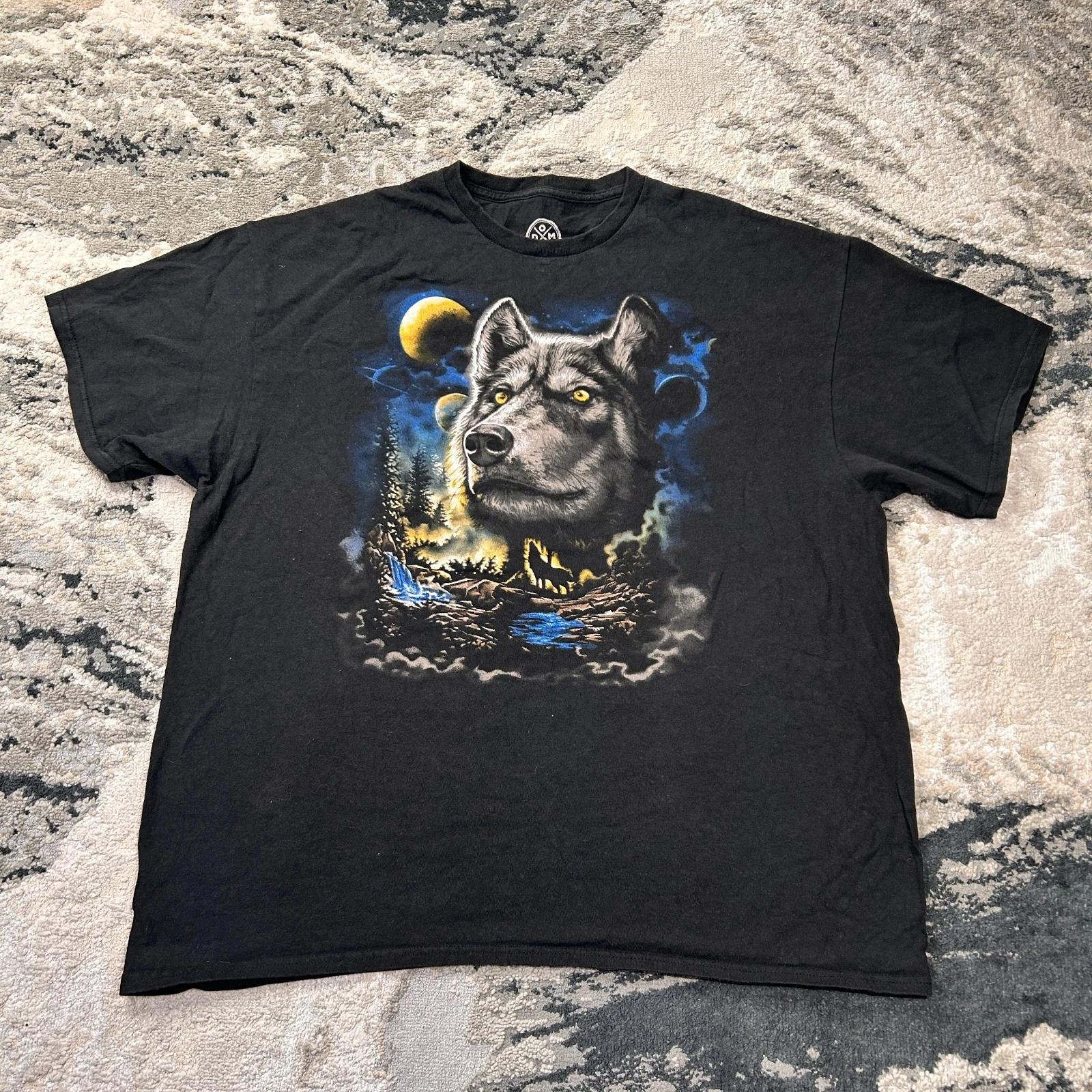 Dom Y2K T Shirt Mens 2XL Black Wolf Nature Tee Moon Graphic Print Logo VTG 2XL