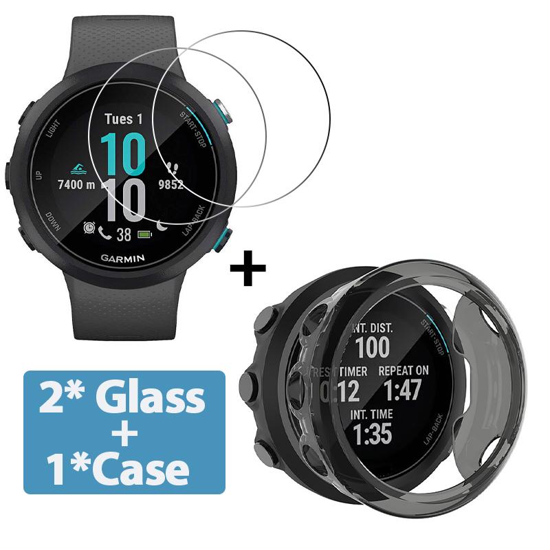2+1 Защитный чехол + Защитная пленка для экрана для умных часов Garmin Swim 2 Мягкий защитный чехол из ТПУ Закаленная стеклянная пленка Garmin Swim 2 чёрный