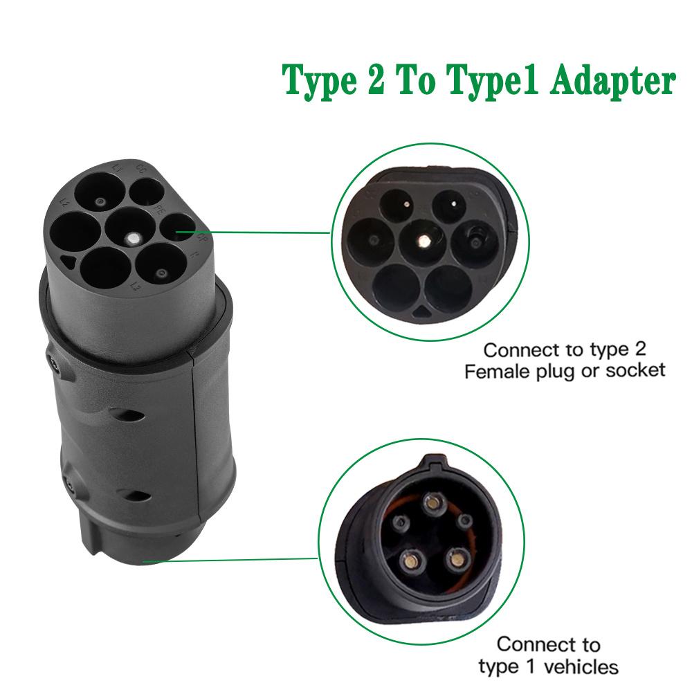 32A EVSE Charging Adapter For IEC 62196 Socket Type 2 To Type 1 EV Charger Plug